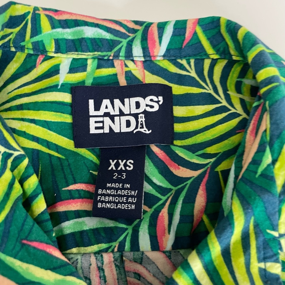 Lands' End 2 Boys Green Tropical Palm Short Slv, ButtonUp Shirt, size XXS and XS - Picture 5 of 8
